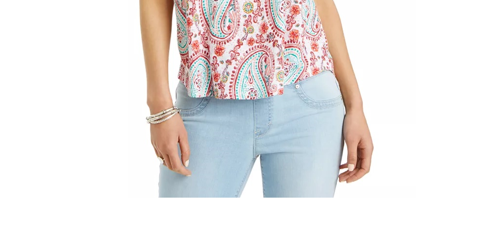 Style & Co Women's Printed Split Neck Top White Size Medium