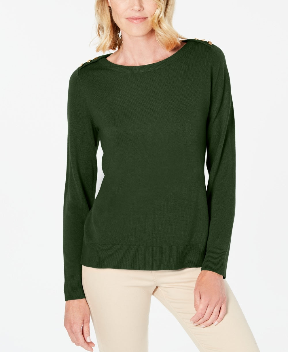 Karen Scott Women's Button-Shoulder Sweater Green Size M
