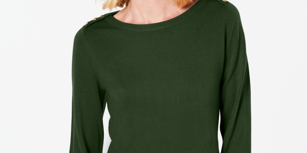 Karen Scott Women's Button-Shoulder Sweater Green Size M