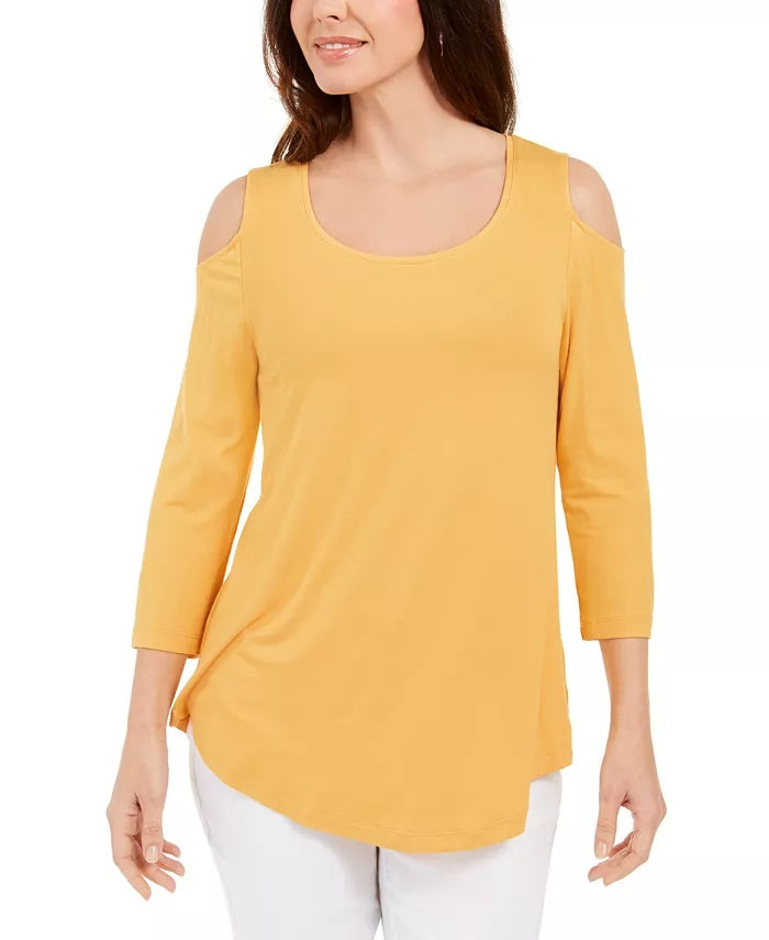 JM Collection Women's Cold-Shoulder Top Gold Size X-Small