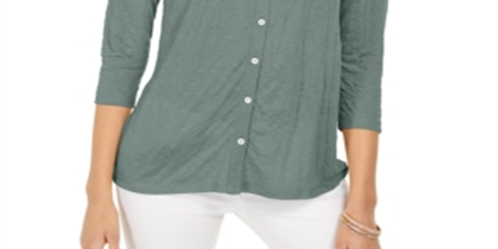 Style & Co Women's Eyelet Button Front Top Mint Size Medium