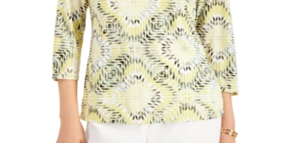 JM Collection Women's Printed Jacquard Top Green Size Medium