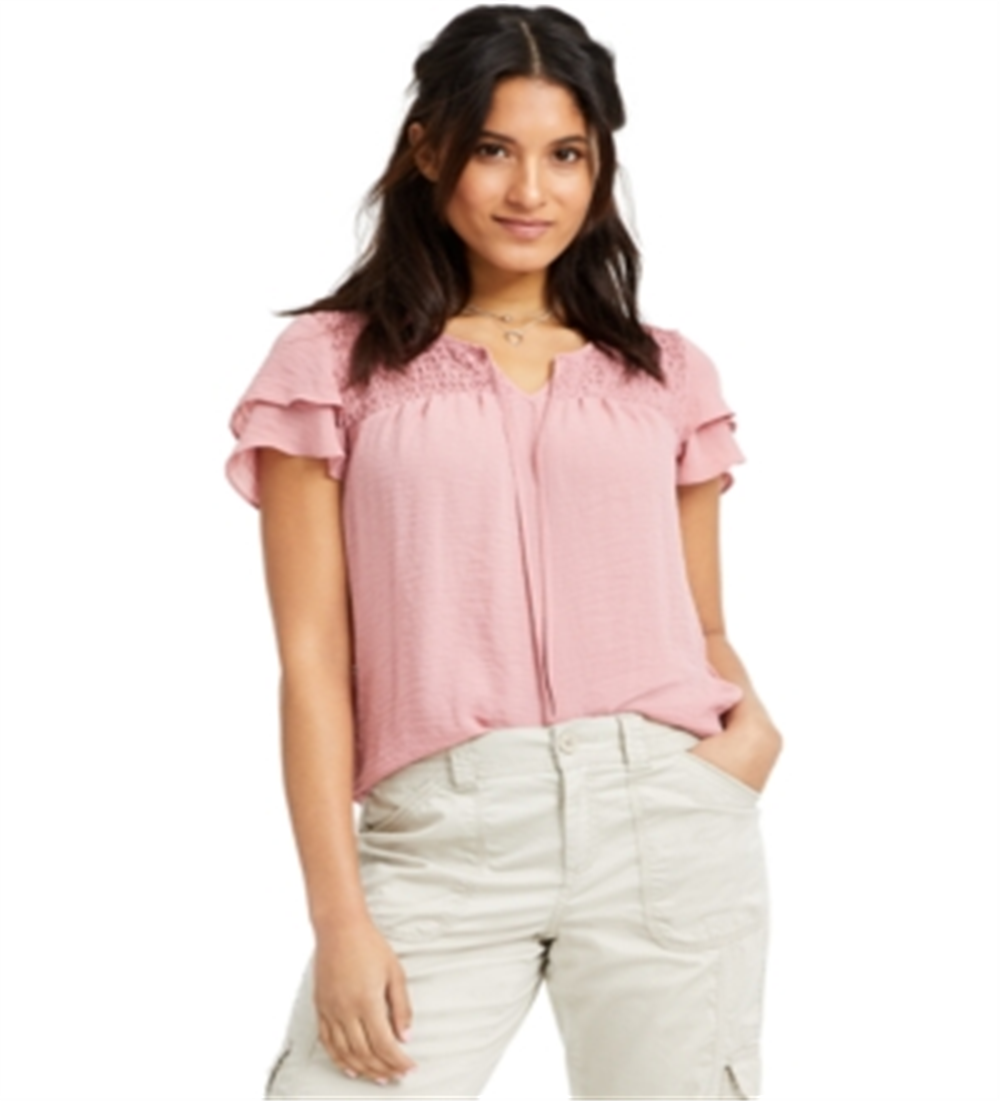 Style & Co Women's Smocked Flutter Sleeve Top Pink Size S