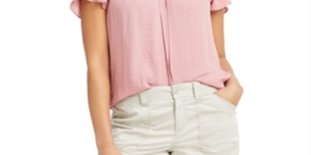 Style & Co Women's Smocked Flutter Sleeve Top Pink Size S
