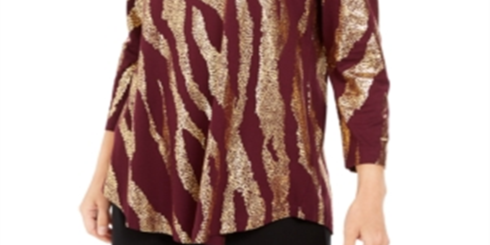 JM Collection Women's Metallic Print Top Purple Size Petite Medium