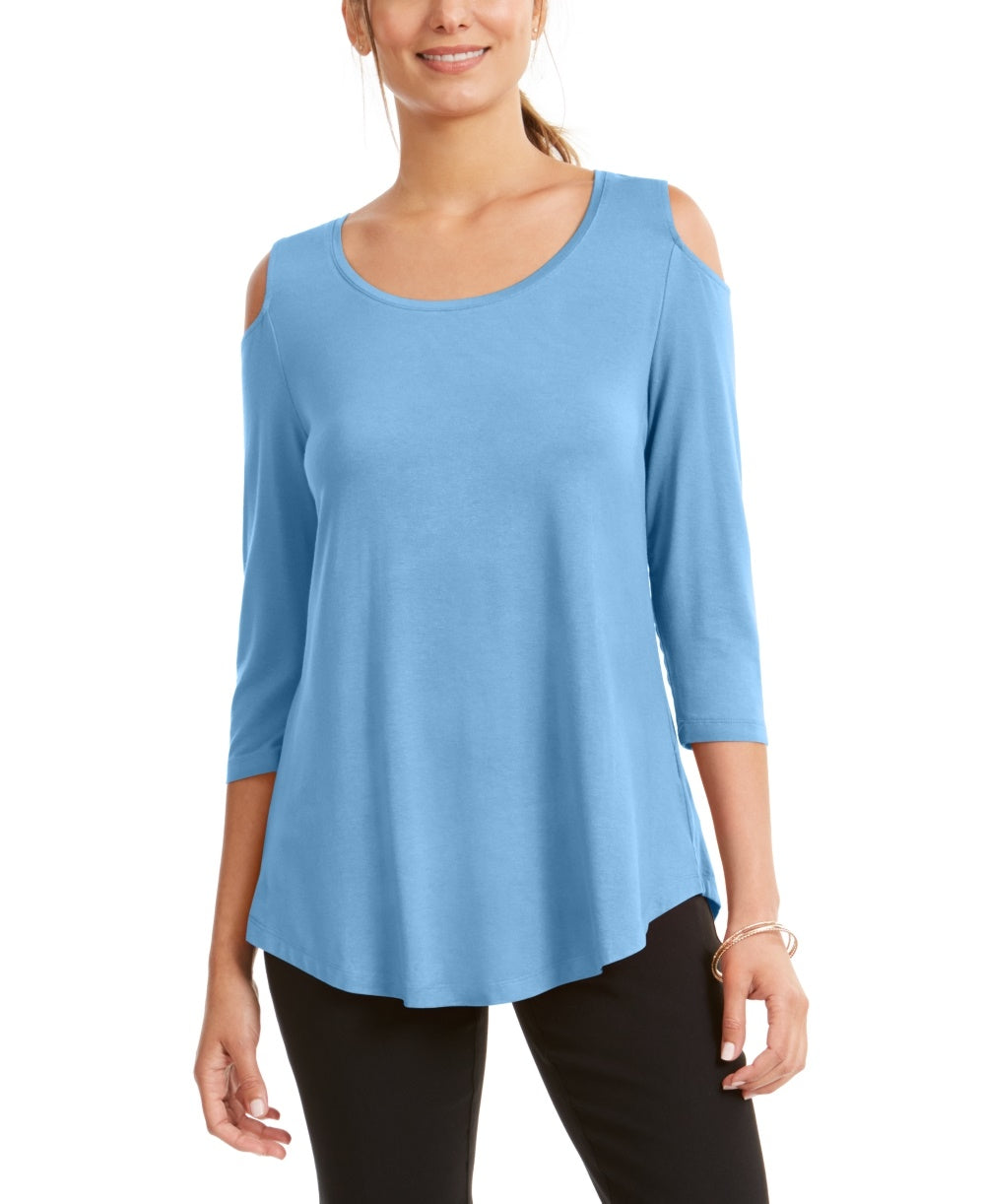 JM Collection Women's Cold Shoulder Top Blue Size Large