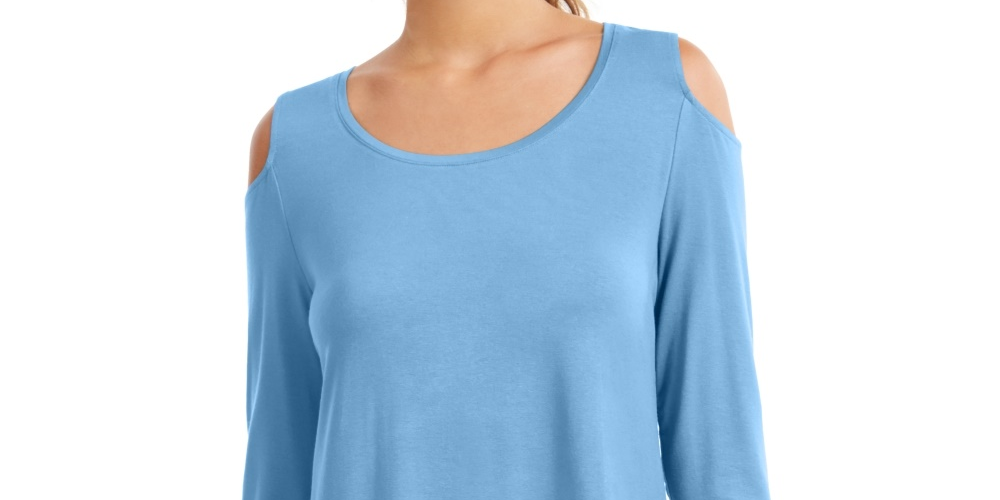JM Collection Women's Cold Shoulder Top Blue Size Large