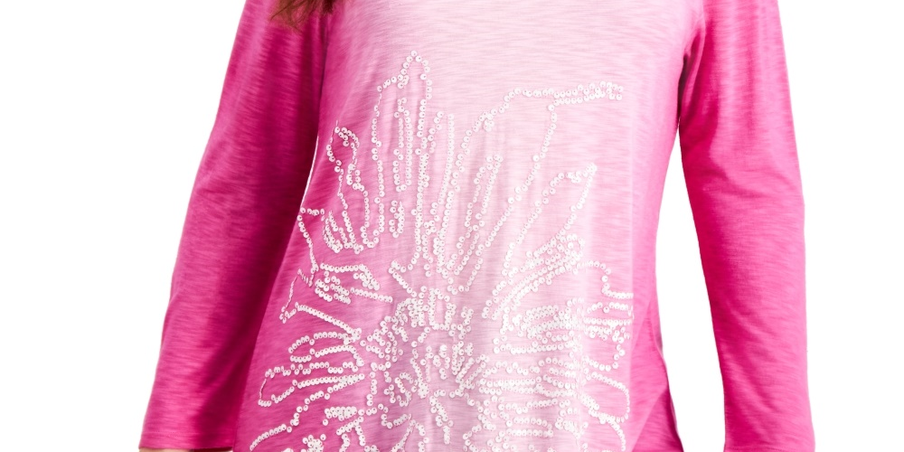 JM Collection Women's Sequin Ombre Asymmetrical-Hem Top Pink Size X-Small