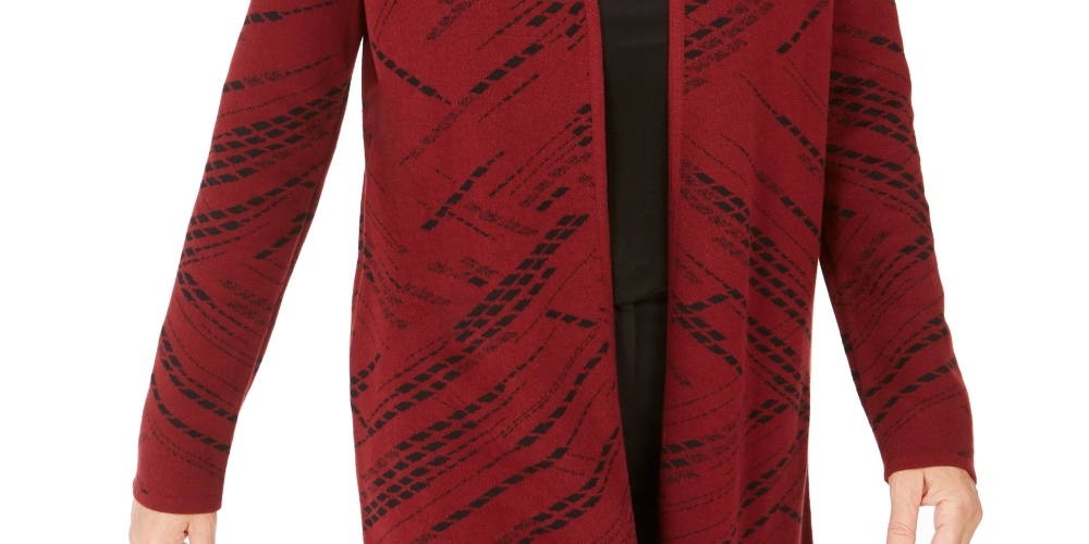 JM Collection Women's Petite Patterned Cardigan Sweater Red Size Small