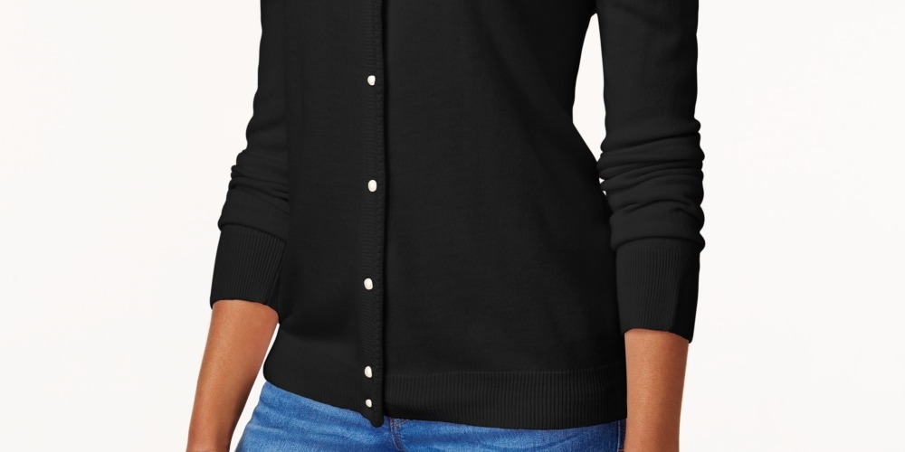 Karen Scott Women's Bead-Button Cardigan  Black Size XX-Large