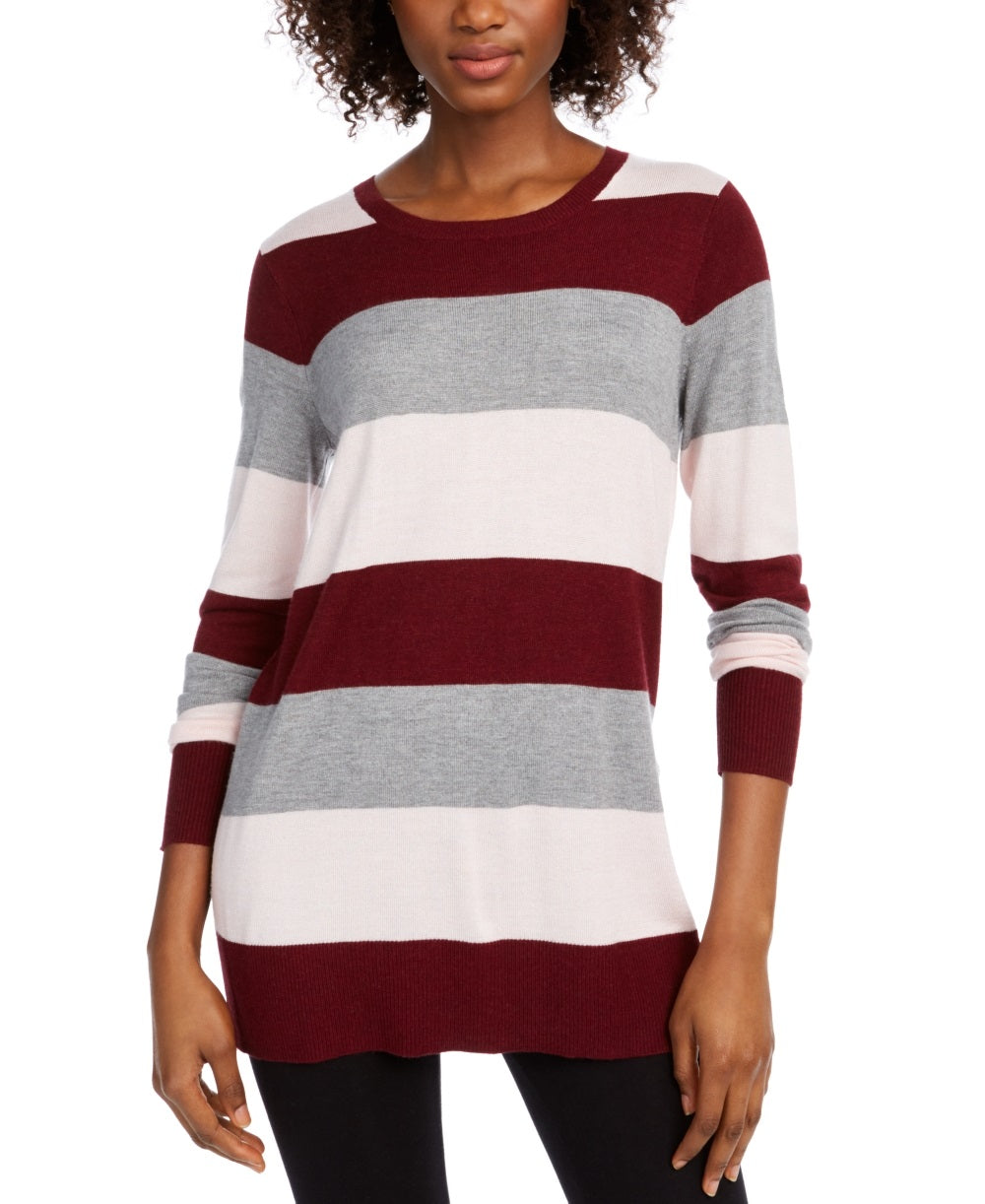 Maison Jules Women's Color Block Long Sleeve Jewel Neck Sweater Wine Size XX-Large