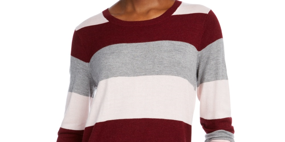 Maison Jules Women's Color Block Long Sleeve Jewel Neck Sweater Wine Size XX-Large