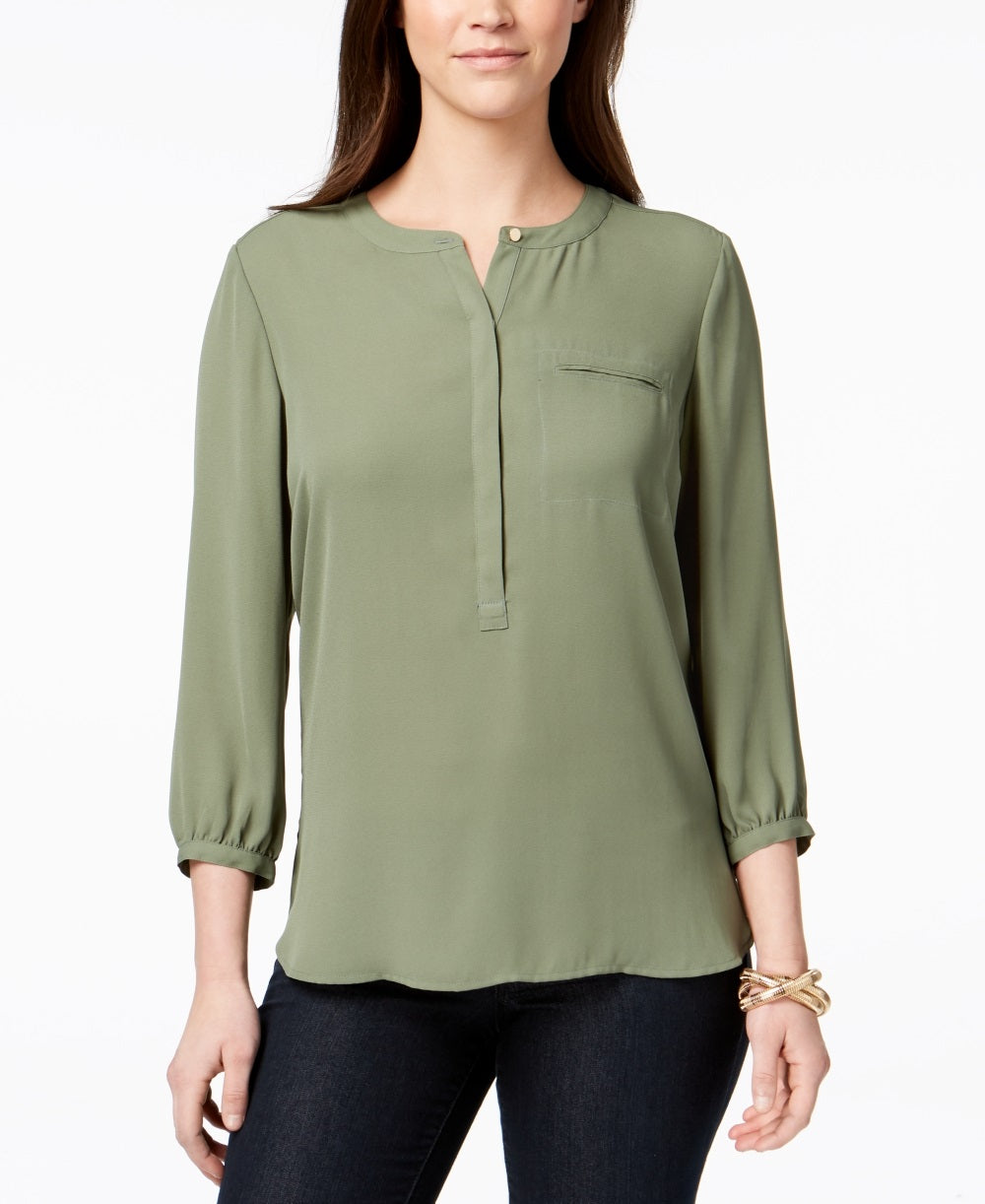 JM Collection Women's Pleated Back Blouse Red Size PL