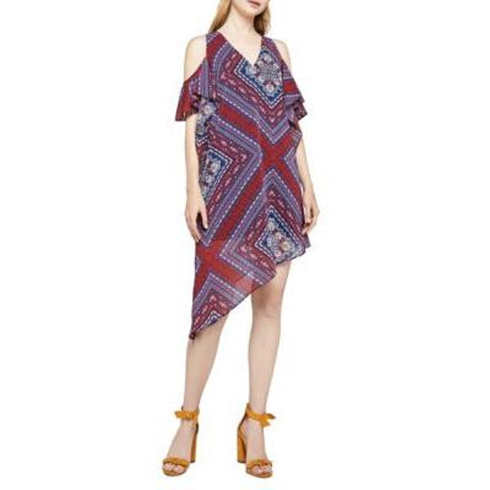 BCBGeneration Women's Printed Cold Shoulder Cocktail Dress Red Size Medium