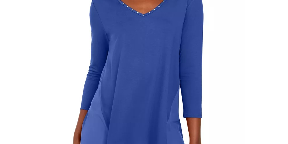 JM Collection Women's Mixed-Media Studs Top Blue Size X-Small