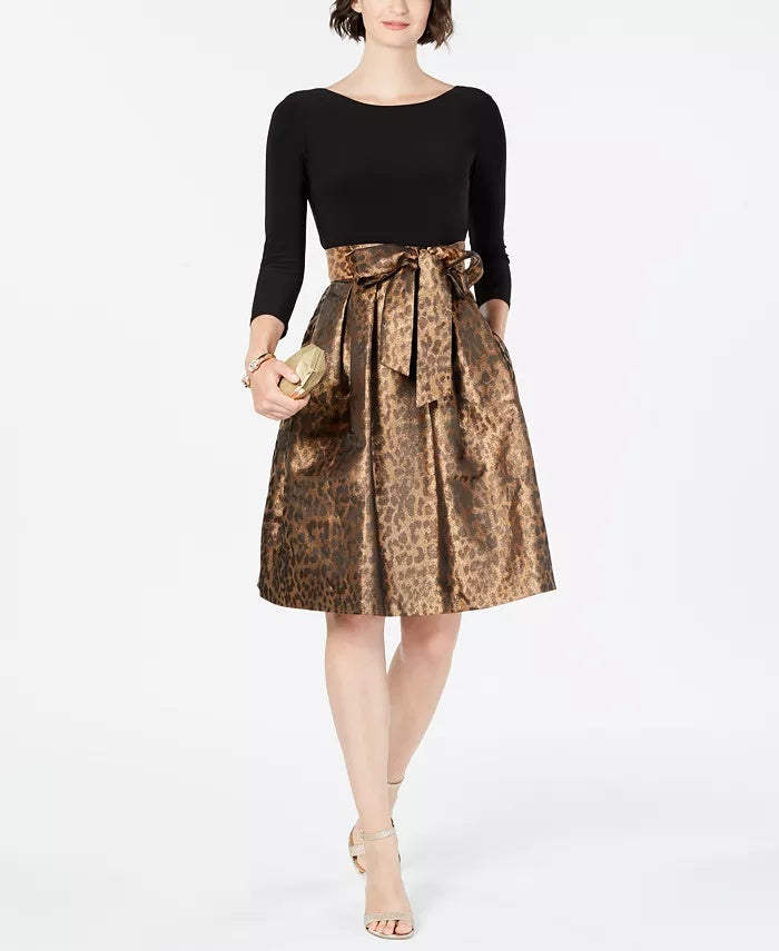 Jessica Howard Women's Solid & Animal-Print Fit & Flare Dress Red Size 10