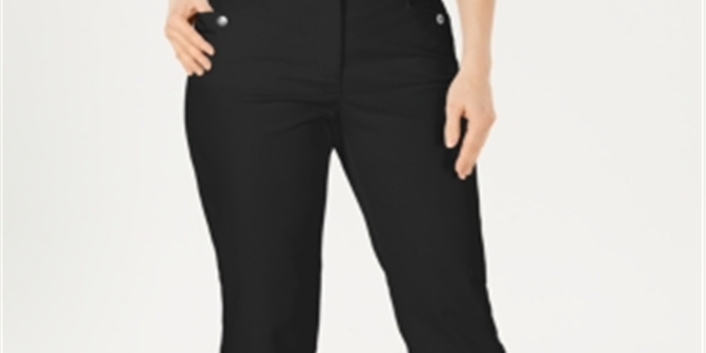 Karen Scott Women's Button Hem Capri Pants Black Size 10 Petite