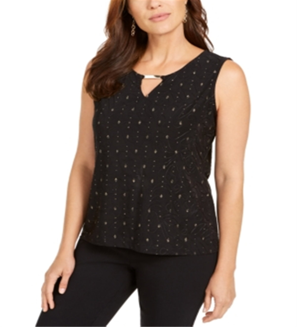 JM Collection Women's Metallic Jacquard Top Black Size X-Large