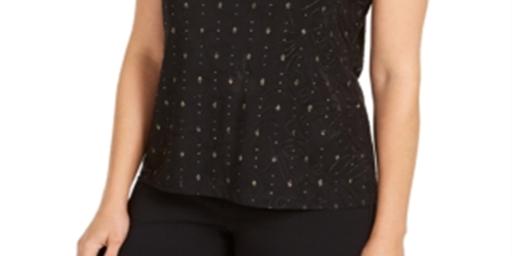 JM Collection Women's Metallic Jacquard Top Black Size X-Large