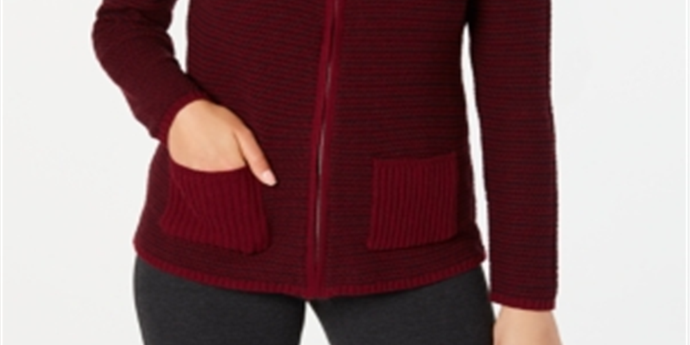 Karen Scott Women's Textured Zip-Front Cardigan Red Size Medium