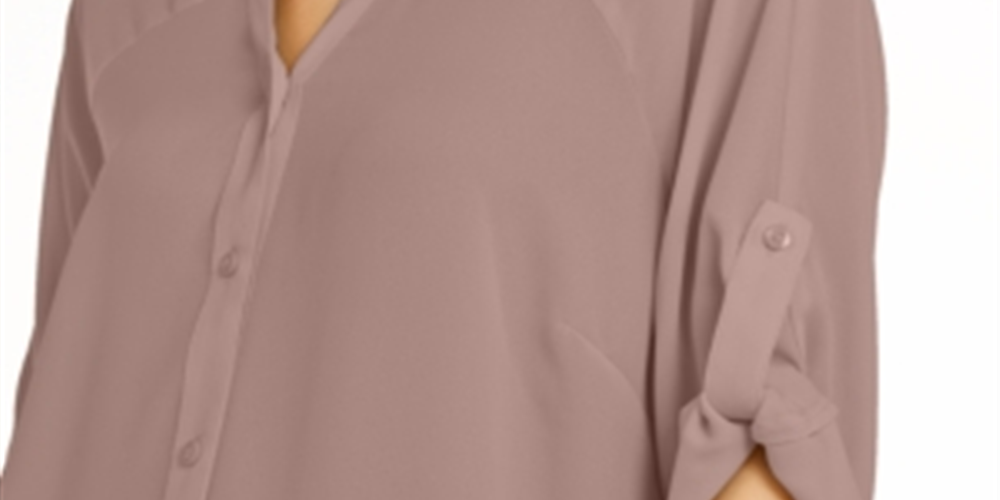 Alfani Women's Roll-Tab Tunic Shirt Pink Size Medium