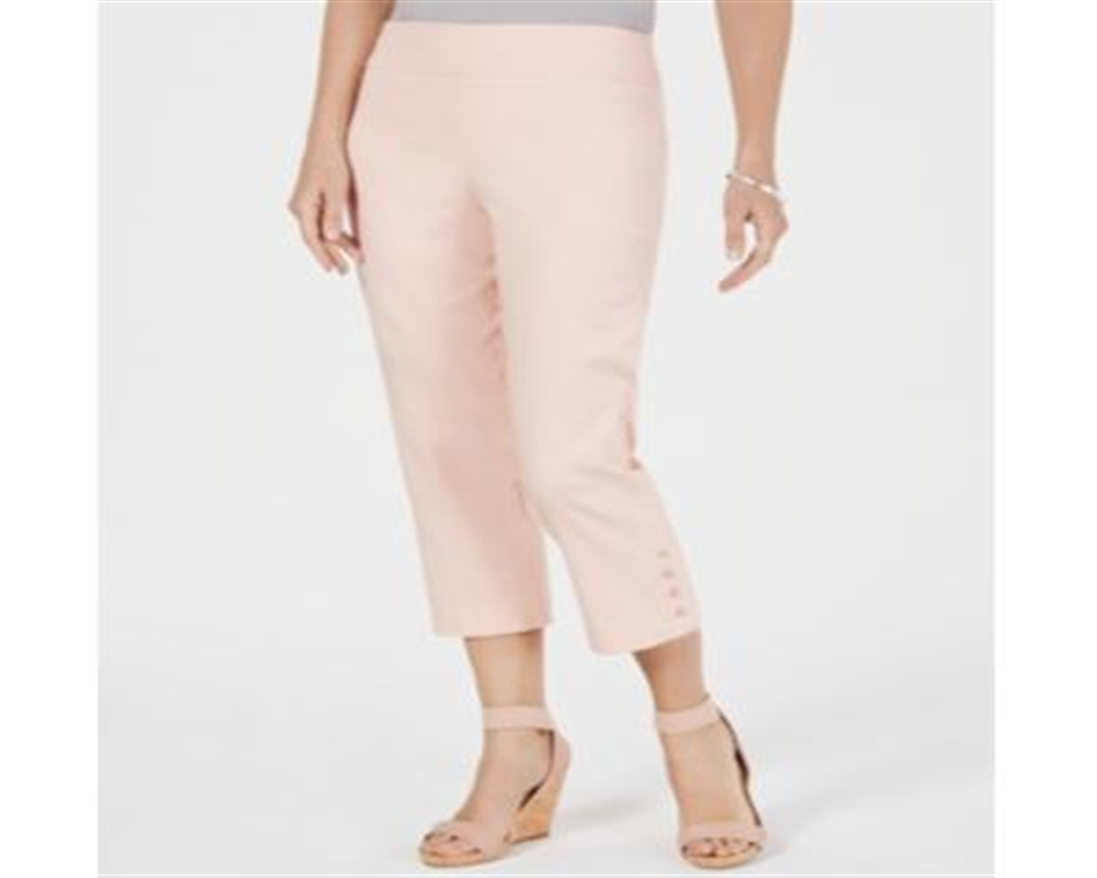 JM Collection Women's Button-Hem Tummy-Control Capris Pink Size Small
