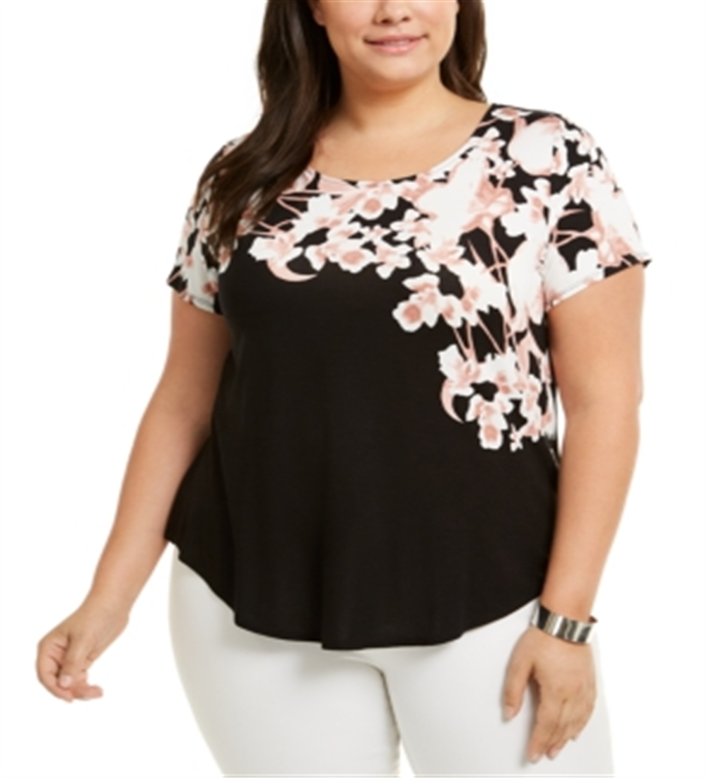 Alfani Women's Printed T Shirt  Black Size 0X