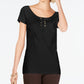 INC International Concepts Women's Solid Lace Up Top Black Size X-Large