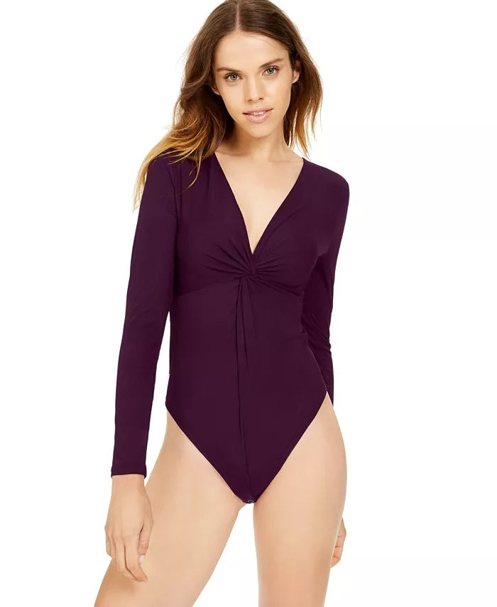 Bar III Women's Twisted Thong Bodysuit Red Size Extra Large