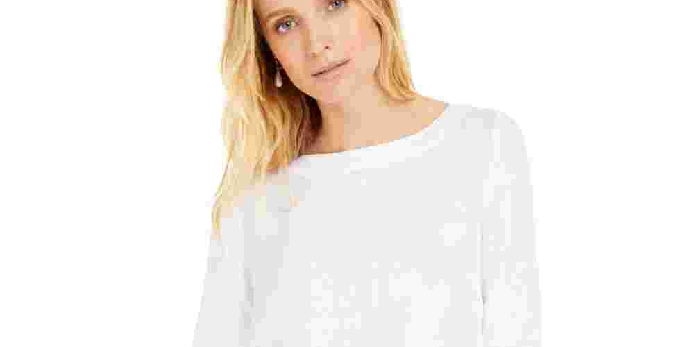 Charter Club Women's Top D Ring Roll Sleeve White Size Medium