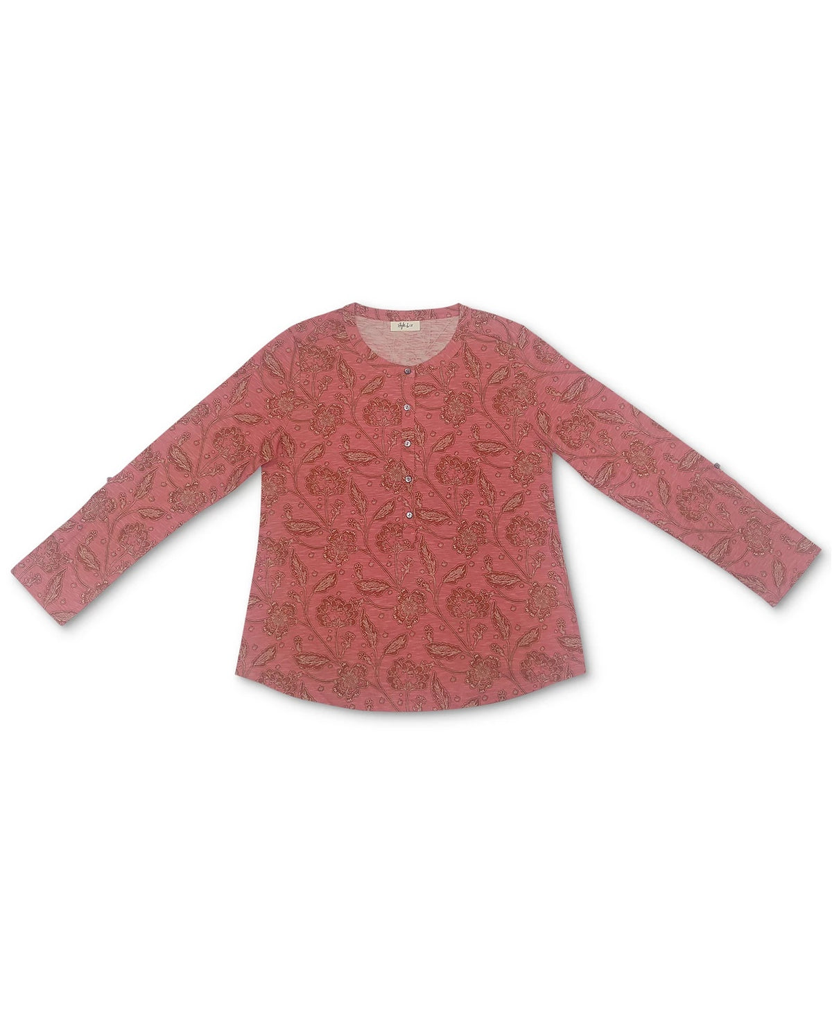 Style & Co Women's Printed Henley Shirt Red Size Medium