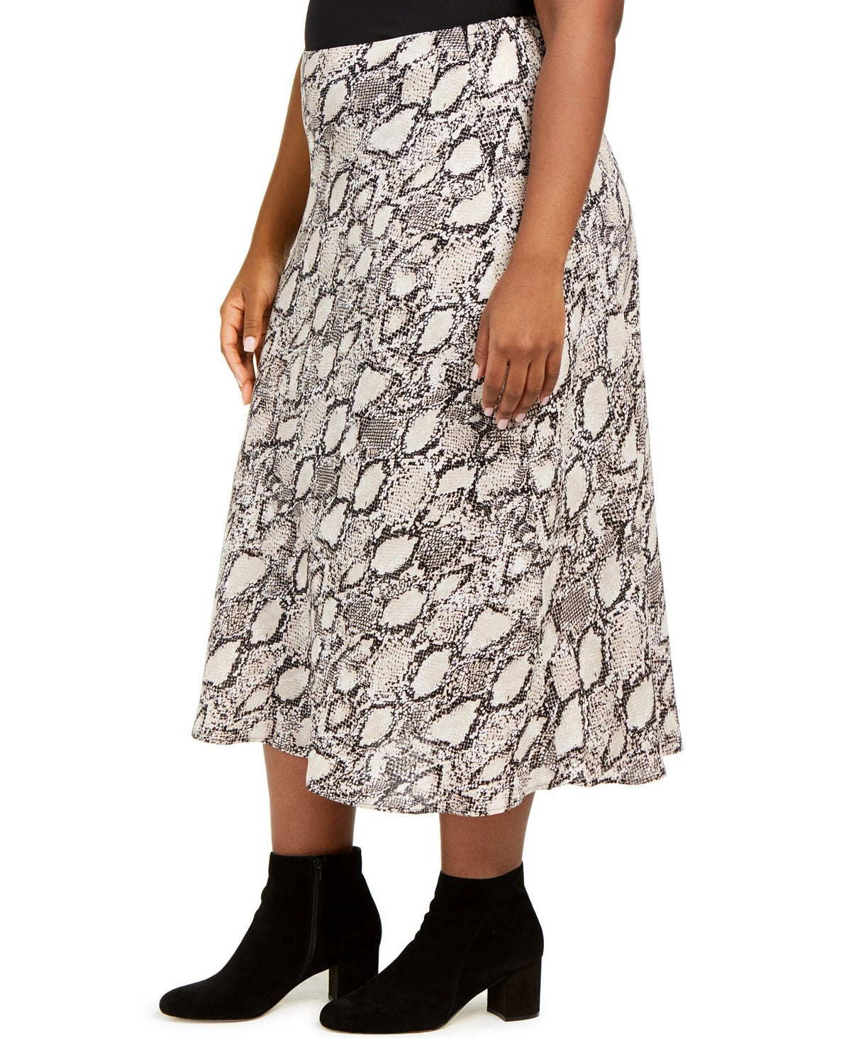 Bar III Women's Plus Snake Print Midi Skirt Beige Size 3X