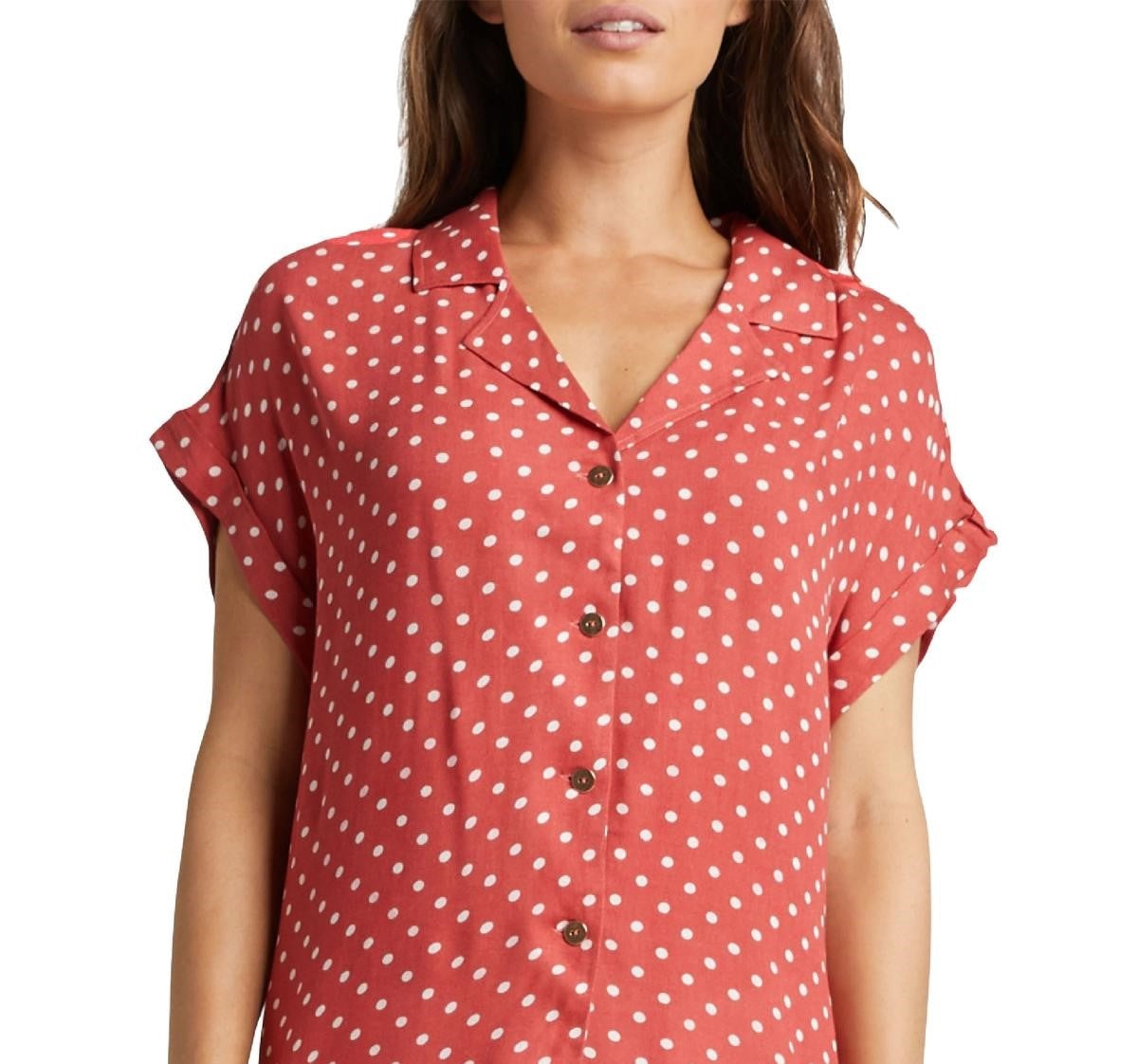 Silver Jeans Co Women's Alisha Dot-Print Shirt Dark Red Size Large