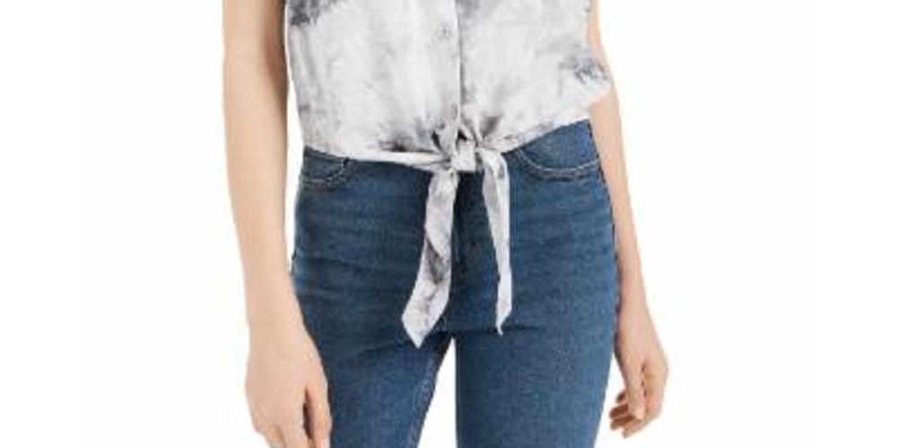 Ultra Flirt Juniors' Tie-Dye Tie-Hem Shirt Gray Size X-Large