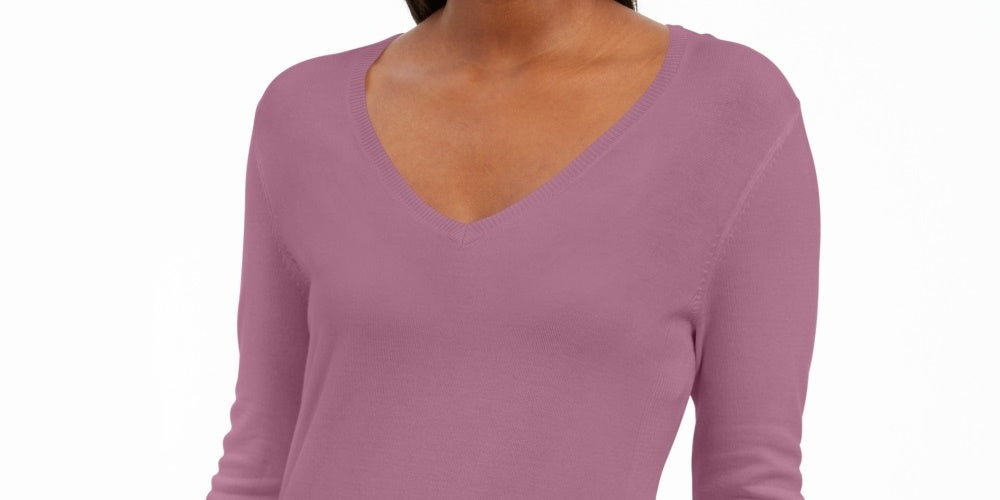 JM Collection Women's Embellished Sleeve V Neck Sweater Pink Size X-Large