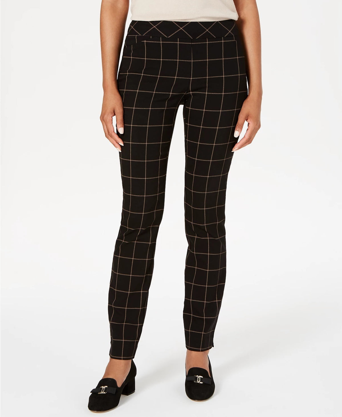 Charter Club Women's Windowpane Pants Charcoal Size 14