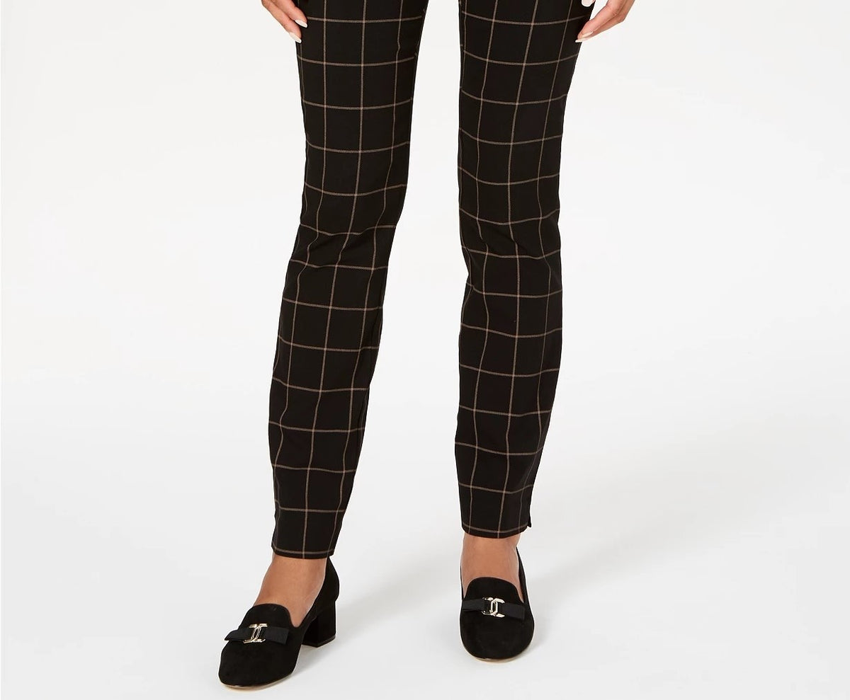 Charter Club Women's Windowpane Pants Charcoal Size 14