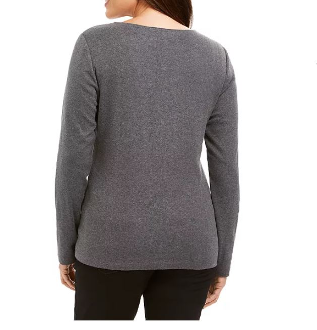 Karen Scott Women's Cotton Glitter Print Top Charcoal Size Medium