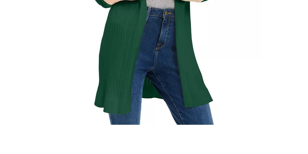 Maison Jules Women's Ribbed Open Cardigan Sweater Green Size Small