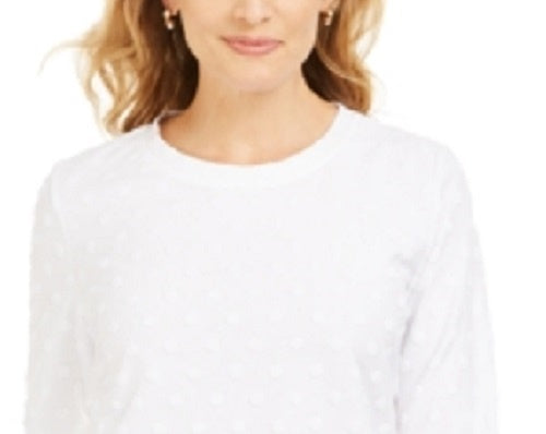 Karen Scott Women's Textured Dot Sweatshirt White Size Petite Small