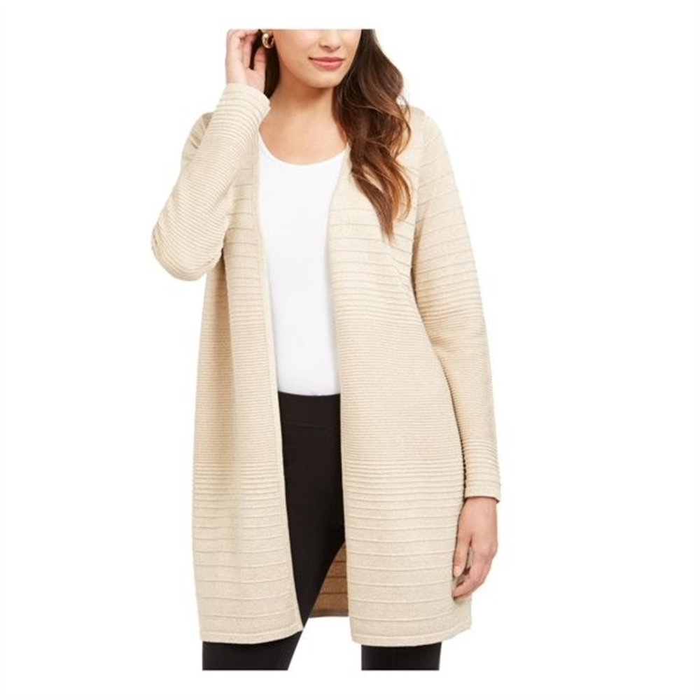 Alfani Women's Metallic Open Front Cardigan Beige Size Small