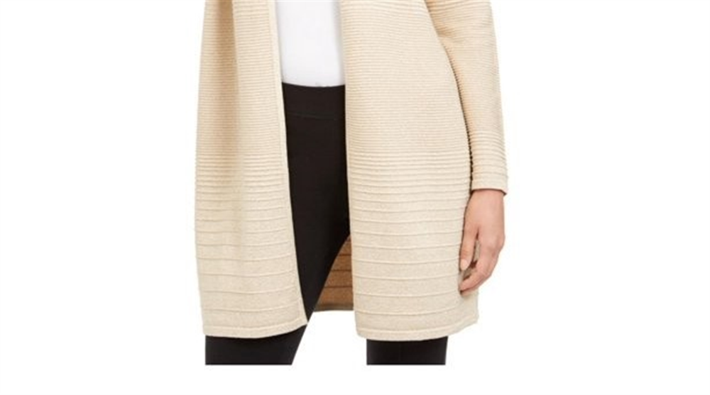 Alfani Women's Metallic Open Front Cardigan Beige Size Small