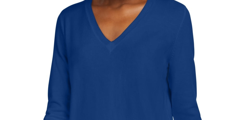 Maison Jules Women's V Neck Sweater Blue Size Large