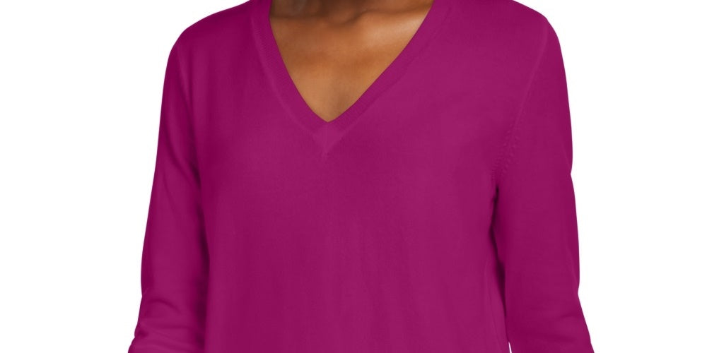 Maison Jules Women's V Neck Sweater Pink Size Large