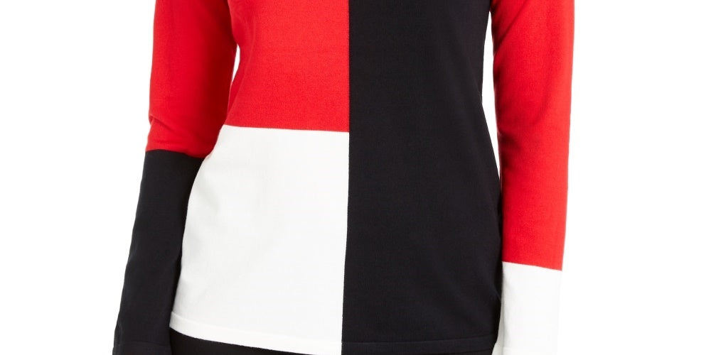 Alfani Women's Drop Shoulder blocked Top Red Size Petite S/M