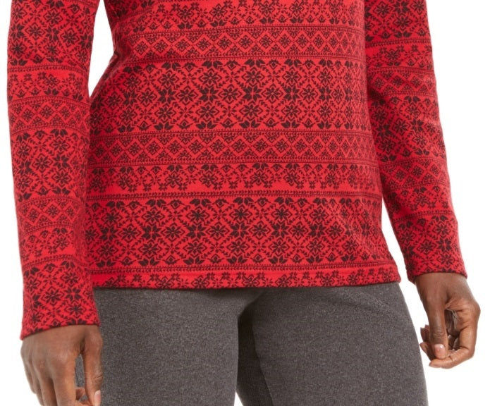 Karen Scott Women's Fair Isle Printed Mock Neck Top Red Size Petite Small