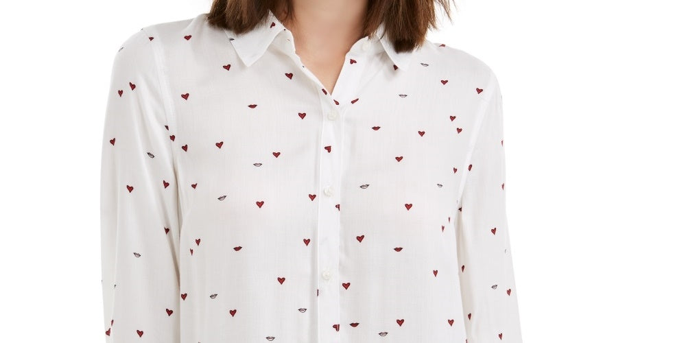 Maison Jules Women's Printed Peplum Top White Size Medium