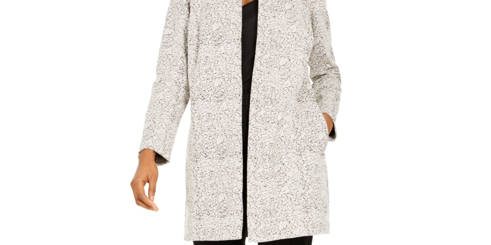 Alfani Women's Open Front Jacquard Jacket Gray Size Petite Large