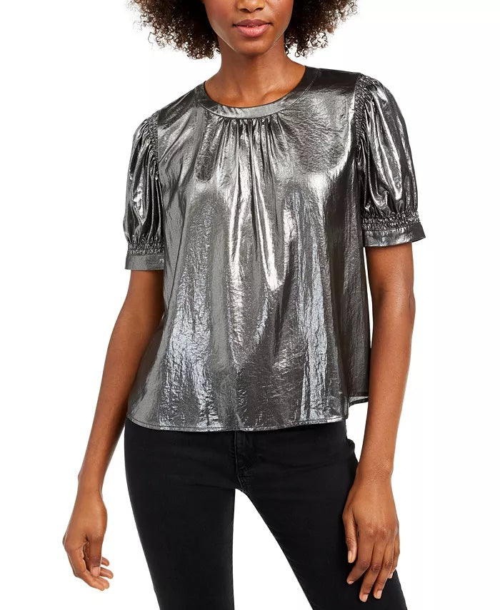 Current Air Women's Shirred Blouse Silver Size Medium
