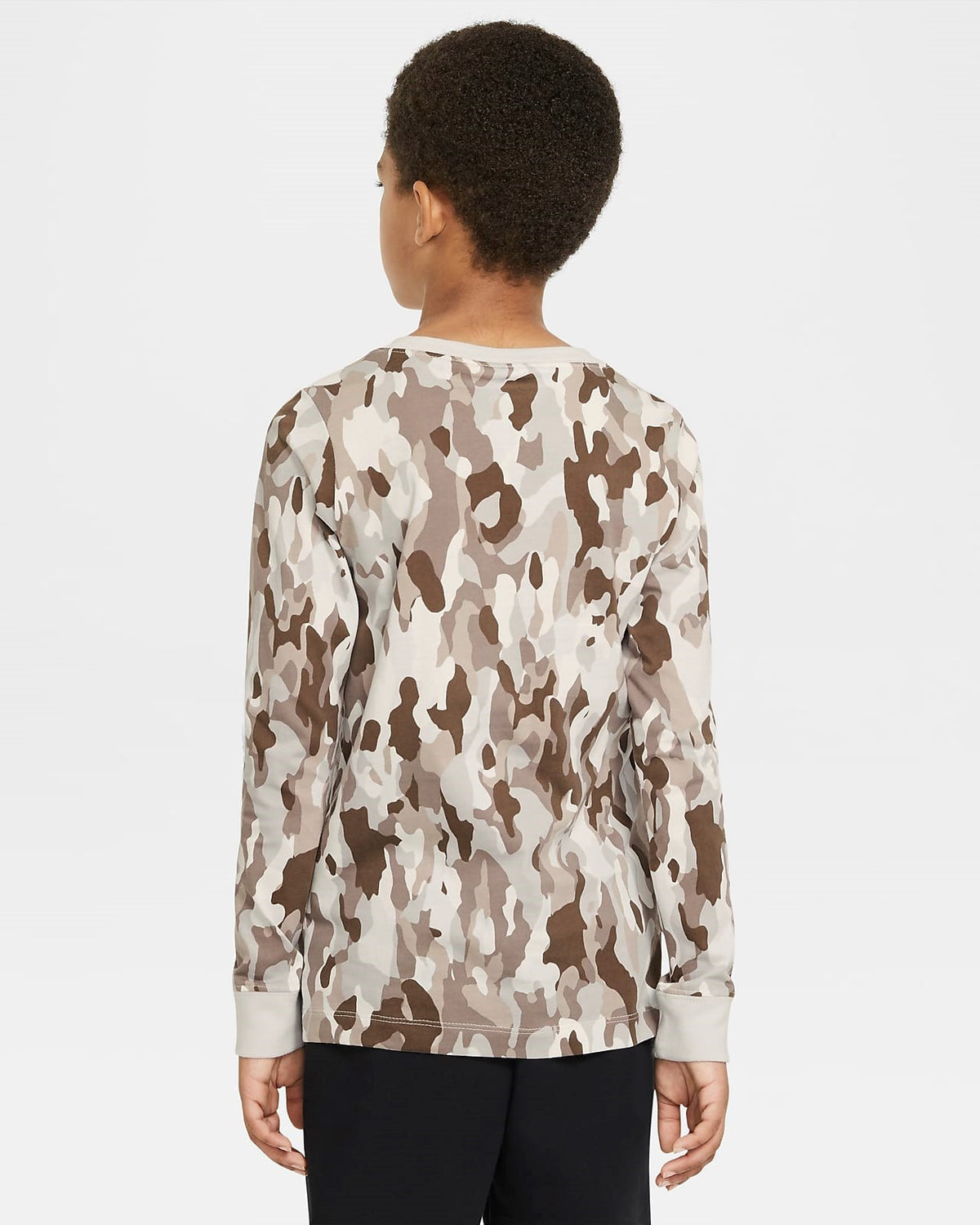 Nike Big Boys Cotton Camo-Print Long-Sleeve T-Shirt Brown Size Small